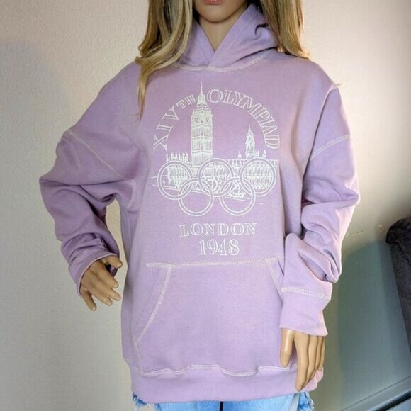 London Olympics XIV Hoodie Women's Medium Pink Oversized Fit Pacsun NWT Heritage - Picture 1 of 16